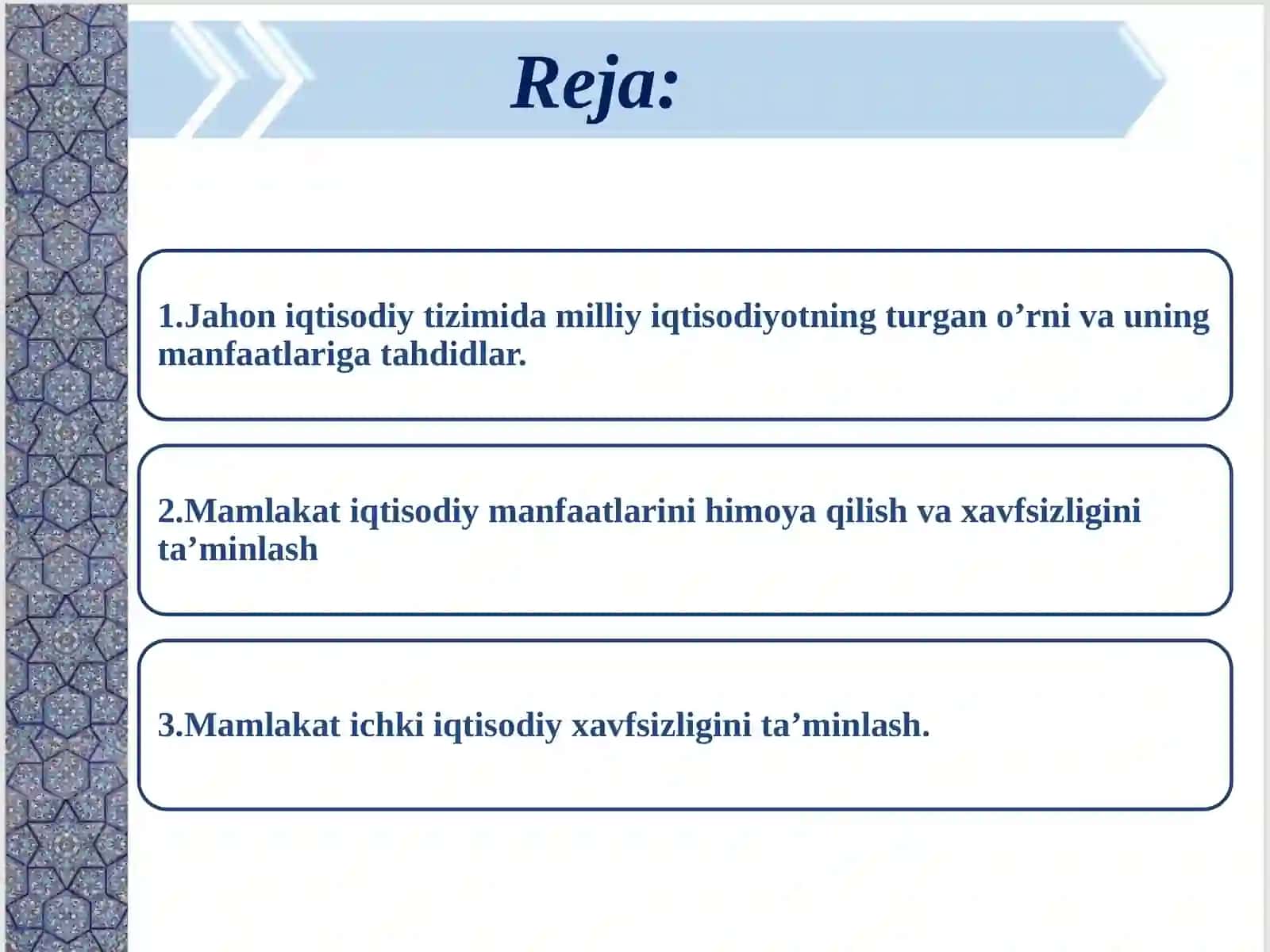 MAMLAKATNING IQTISODIY XAVFSIZLIGINI TA’MINLASH 2