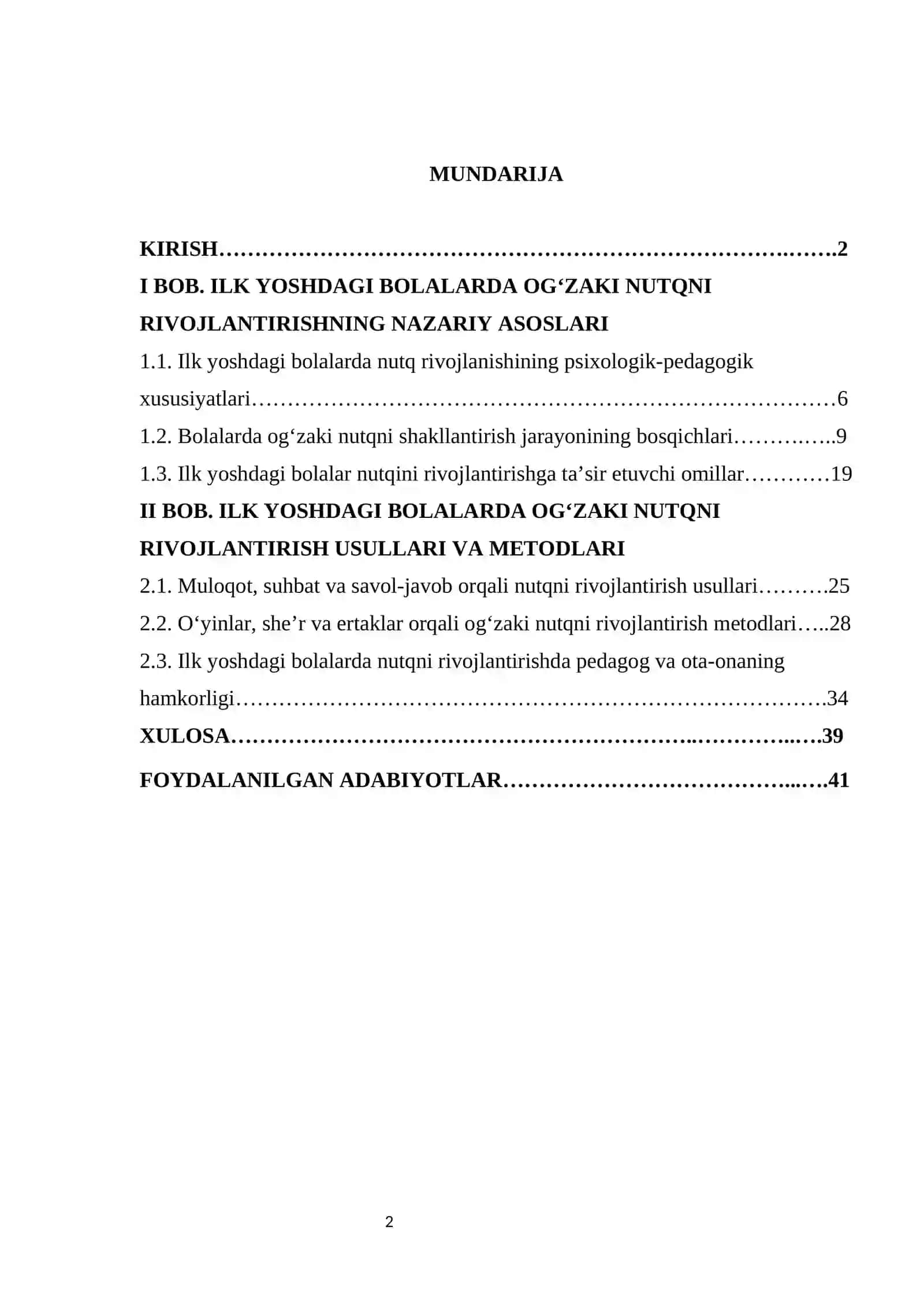 Ilk yoshdagi bolalarda og‘zaki nutqni rivojlantirish usullari KURS ISHI 2