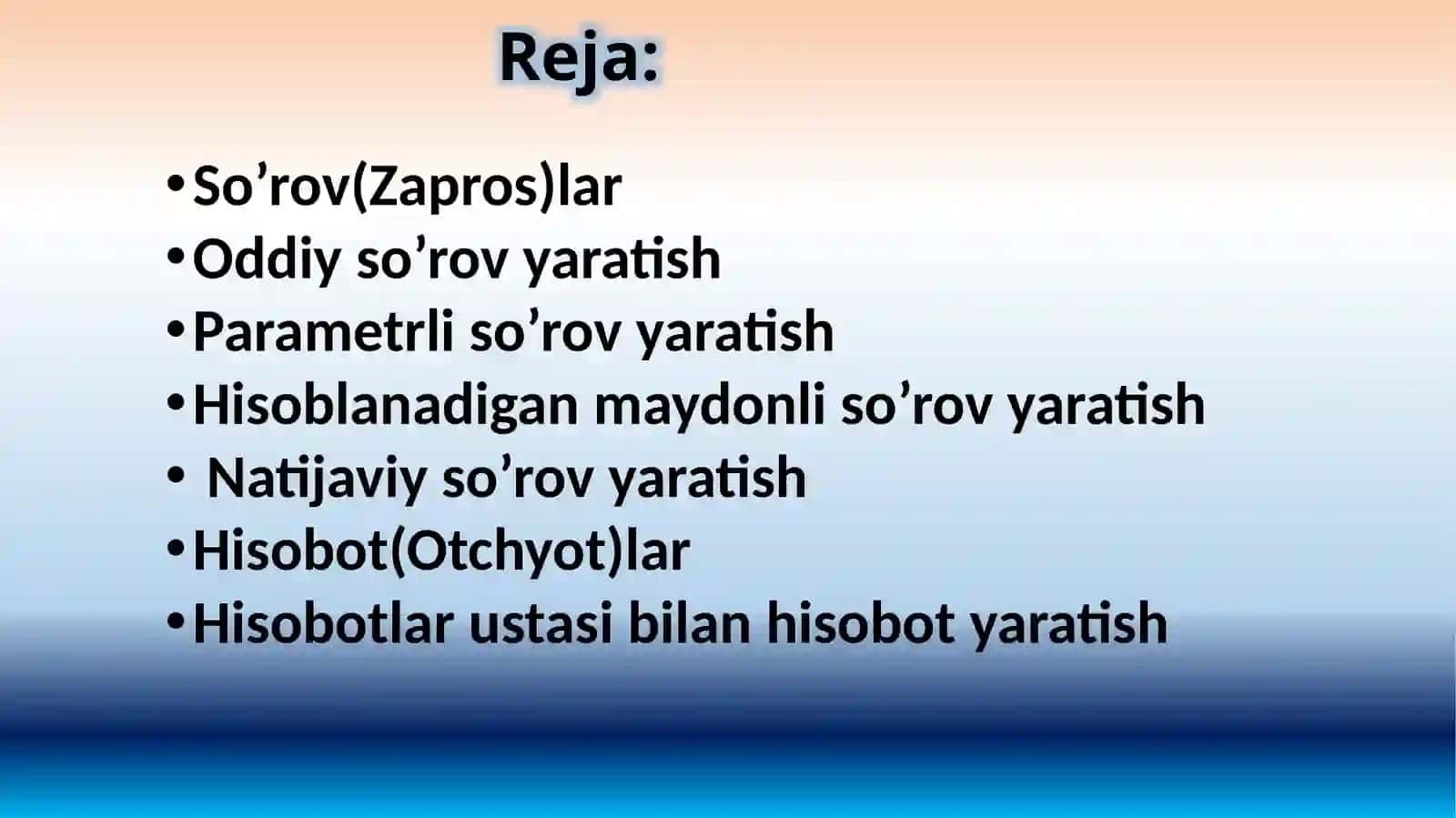 MS Access 2010ningso’rovob’yektibilanishlash 2