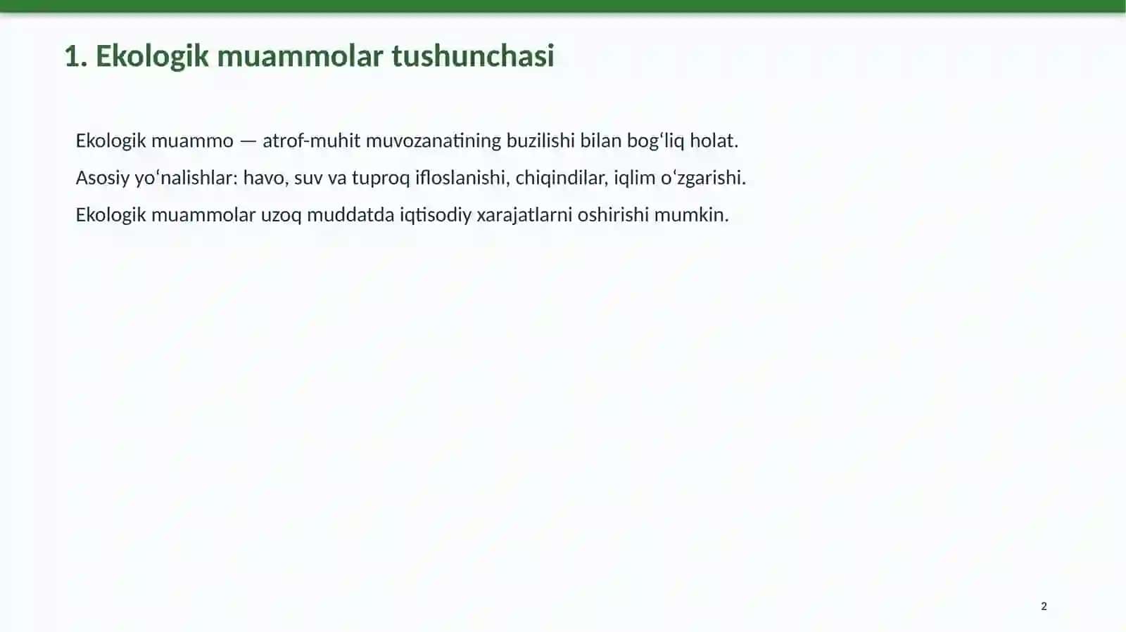 Ekologik muammolar va iqtisodiy rivojlanish 2