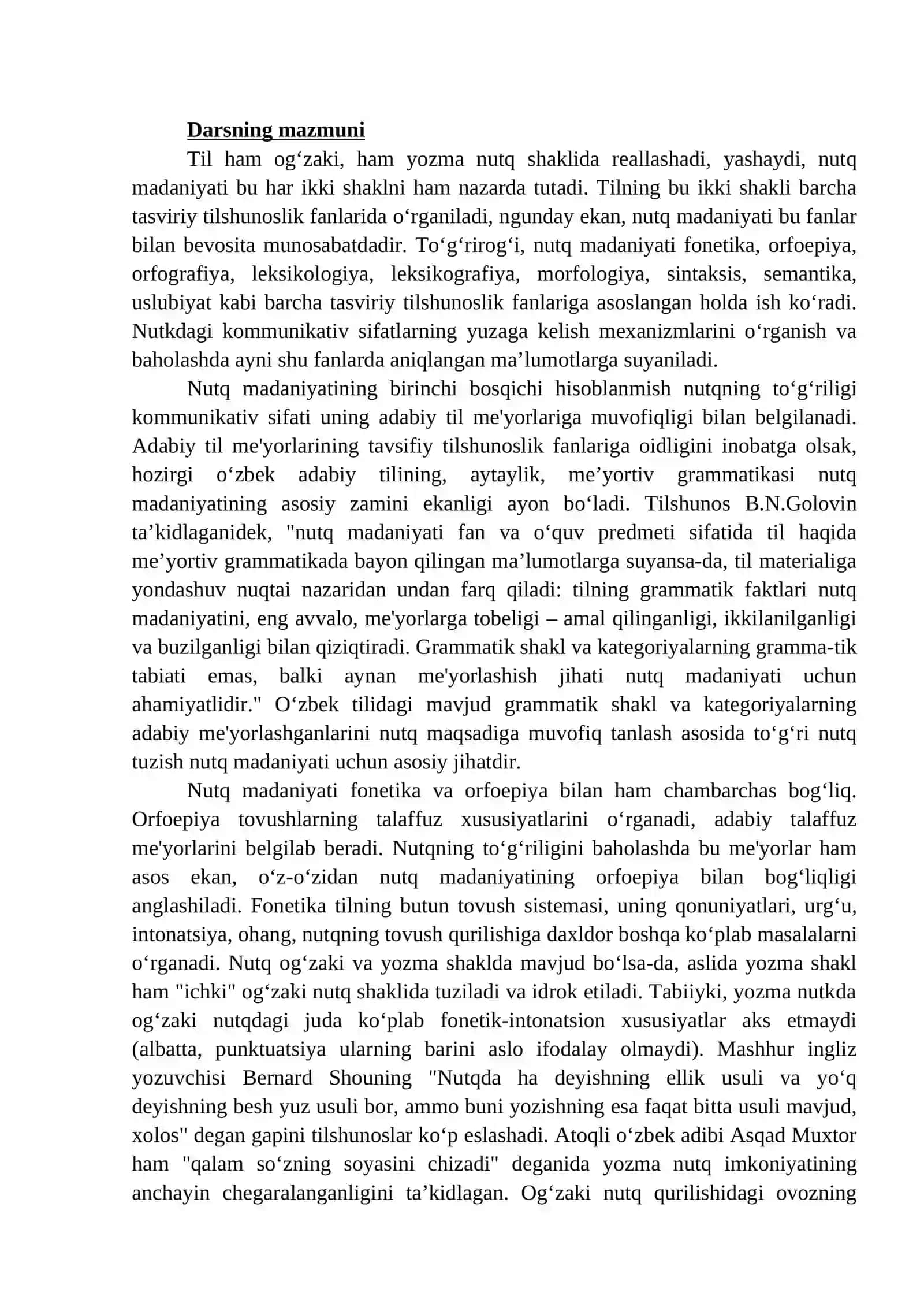 NUTQ MADANIYATI FANINING BOSHQA FANLAR BILAN ALOQASI. ADABIY TIL, SHEVALAR VA NUTQ MADANIYATI. NUTQNING USLUBIY TURLARI 2