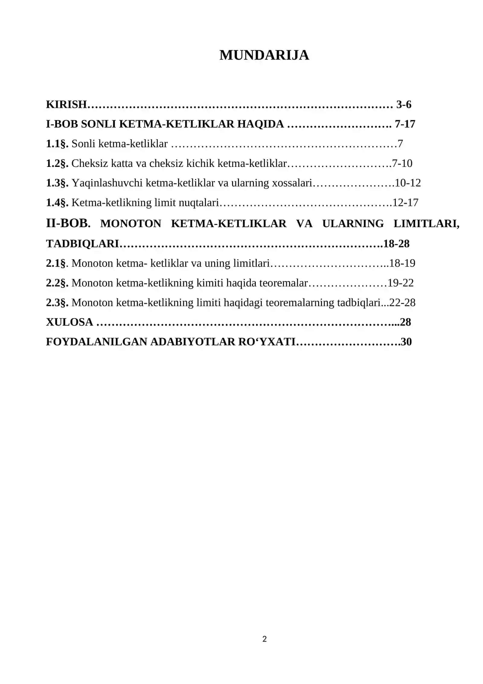 Monoton ketma-ketliklar va ularning limitlari, tadbiqlari 2