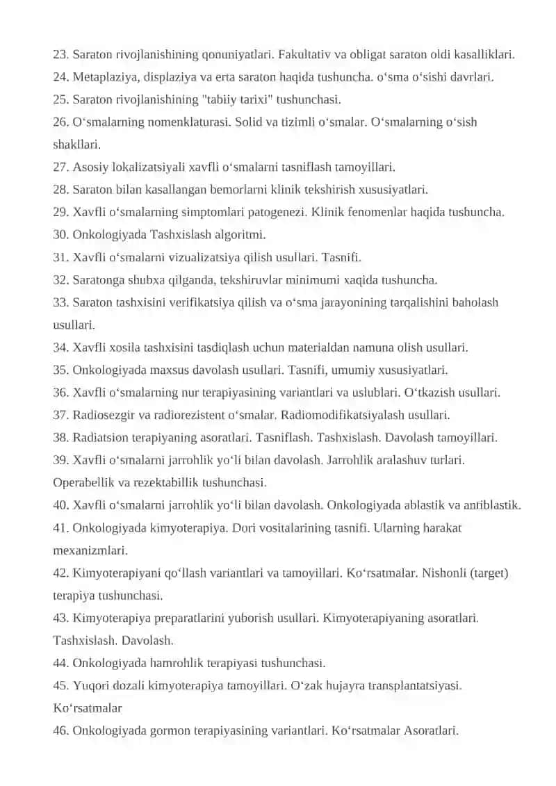 Onkologiya fanidan imtixon savollari 2