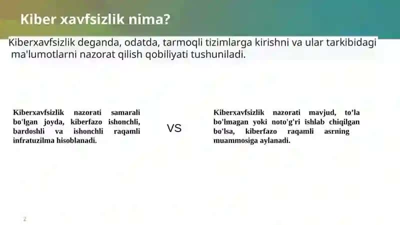 KIBERXAVFSIZLIK SIYOSATI TUSHUNCHASI VA FANGA 2