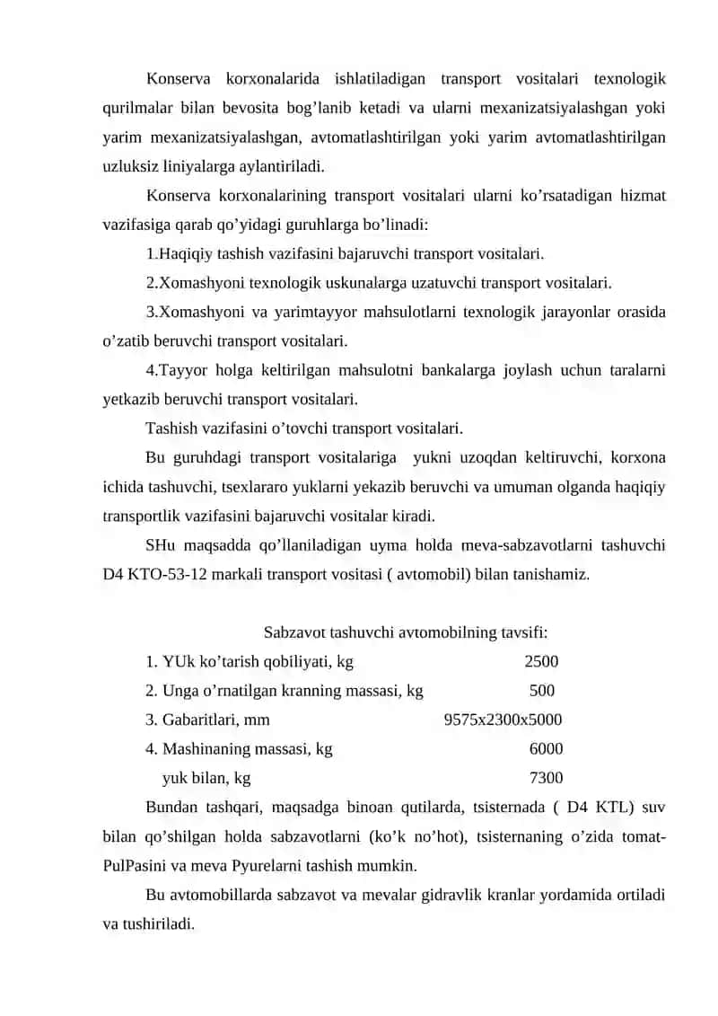 Oziq-ovqat sanoati transport vositalari 2