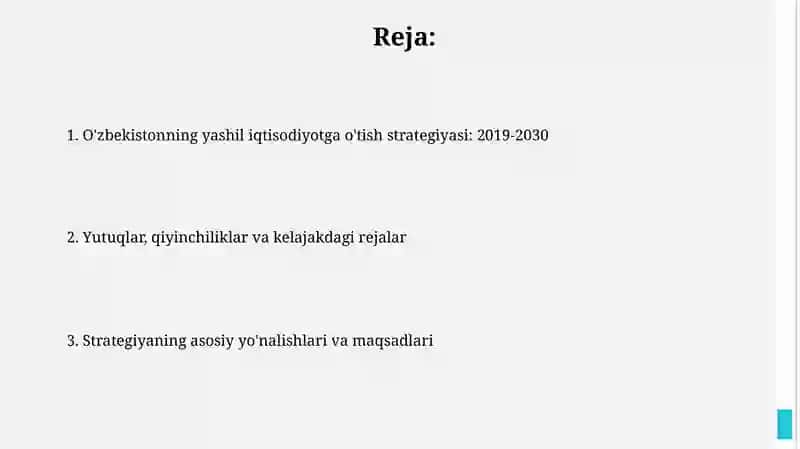 O'zbekistonning yashil iqtisodiyotga o'tish strategiyasi (2019-2030) 2