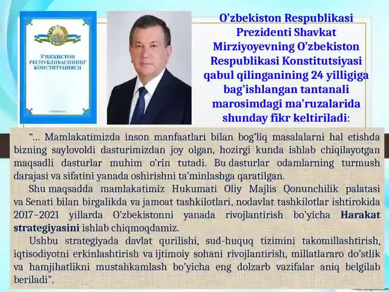 O'zbekiston Respublikasi Prezidenti Shavkat Mirziyoyevning yangi "O'zbekiston taraggiyo tistrategiyasi" kitobi darivojlanish modeli va 3-renessans tushunchalari 2