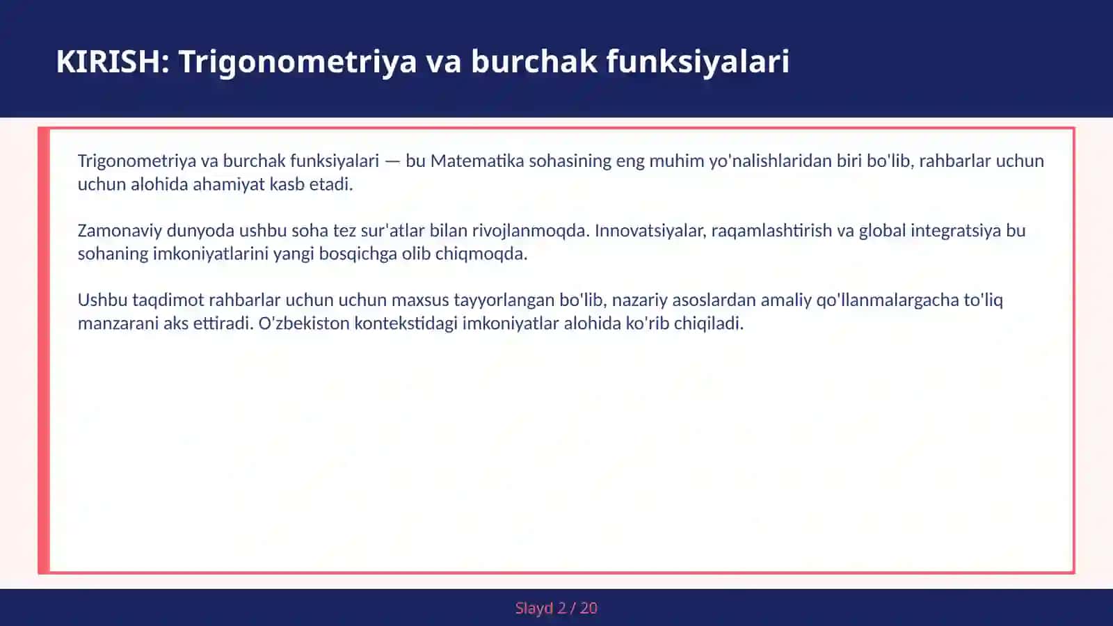 TRIGONOMETRIYA VA BURCHAK FUNKSIYALARI 2