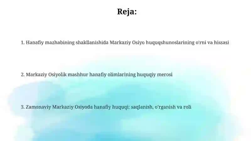 Hanafiy mazhabi rivojida Markaziy Osiyo faqihlarining roli va hissasi 2
