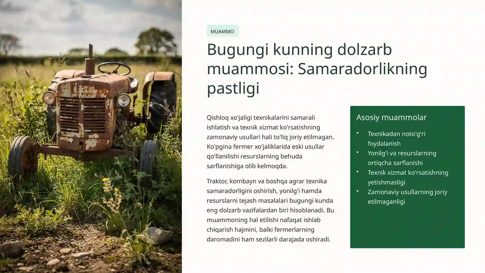 Qishloq xo'jaligi texnikalaridan foydalanish samaradorligini oshirish istiqbollari 2