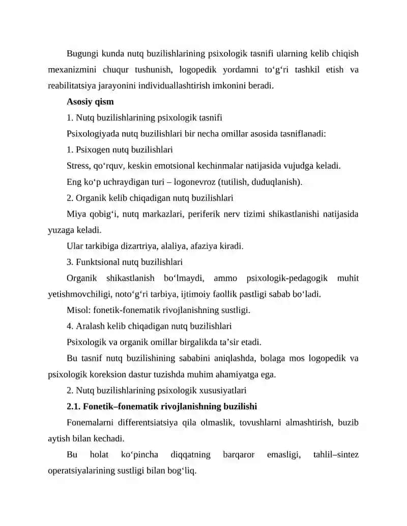 NUTQ BUZILISHLARINING PSIXOLOGIK TASNIFI VA ULARNING XUSUSIYATLARI 2