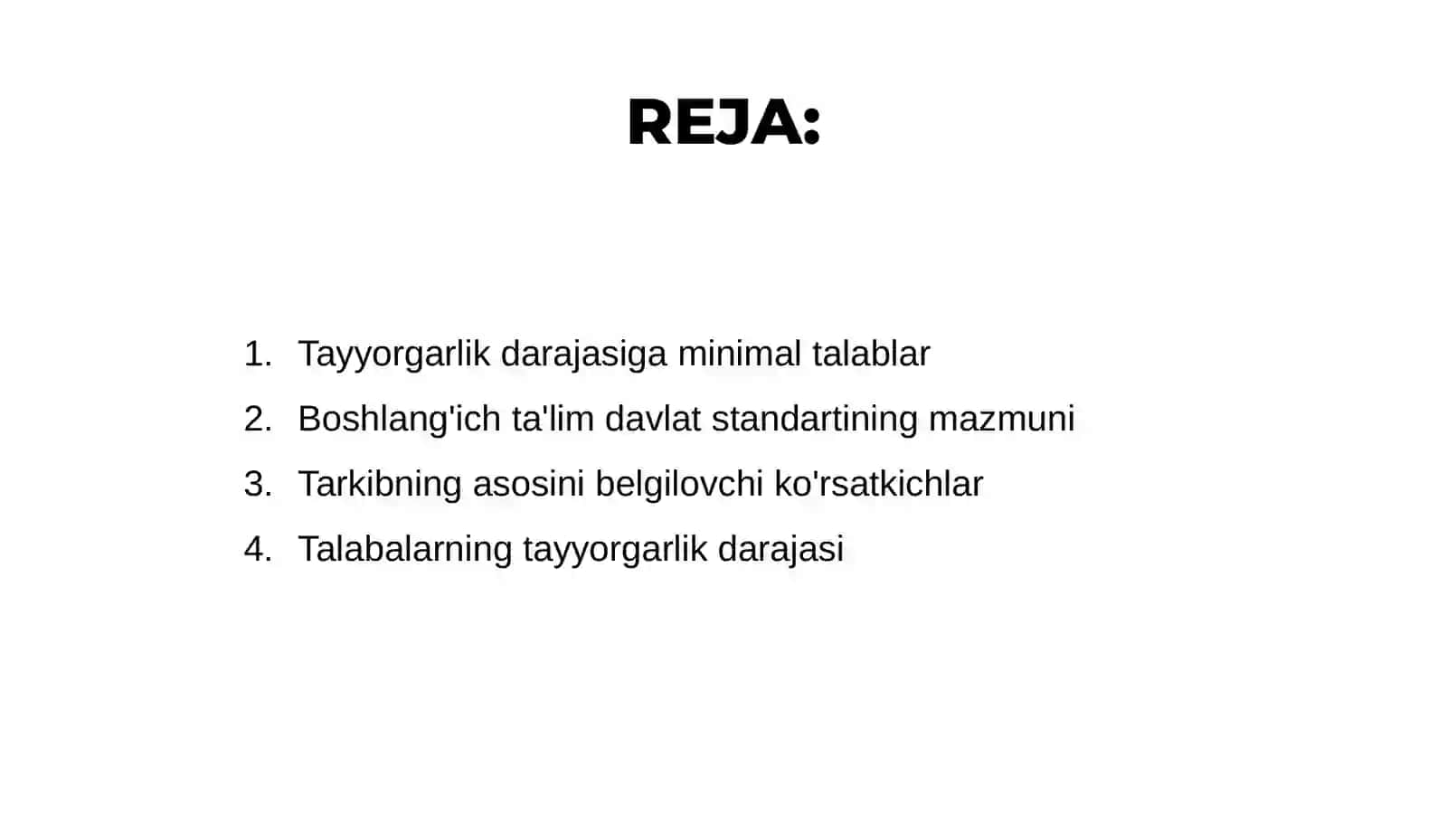 Boshlang'ich ta'lim davlat standarti mazmuni negizini belgilovchi ko'rsatkichlar 2