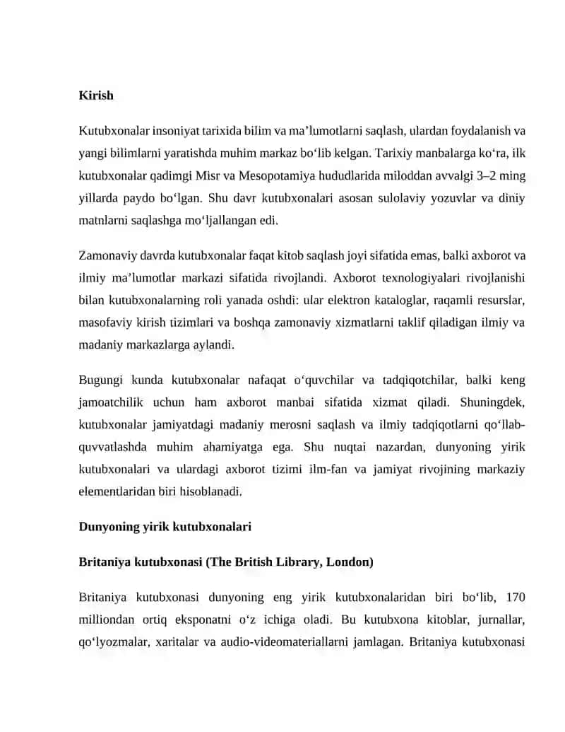 Dunyoning yirik kutubxonalari va ulardagi axborot tizimi 2