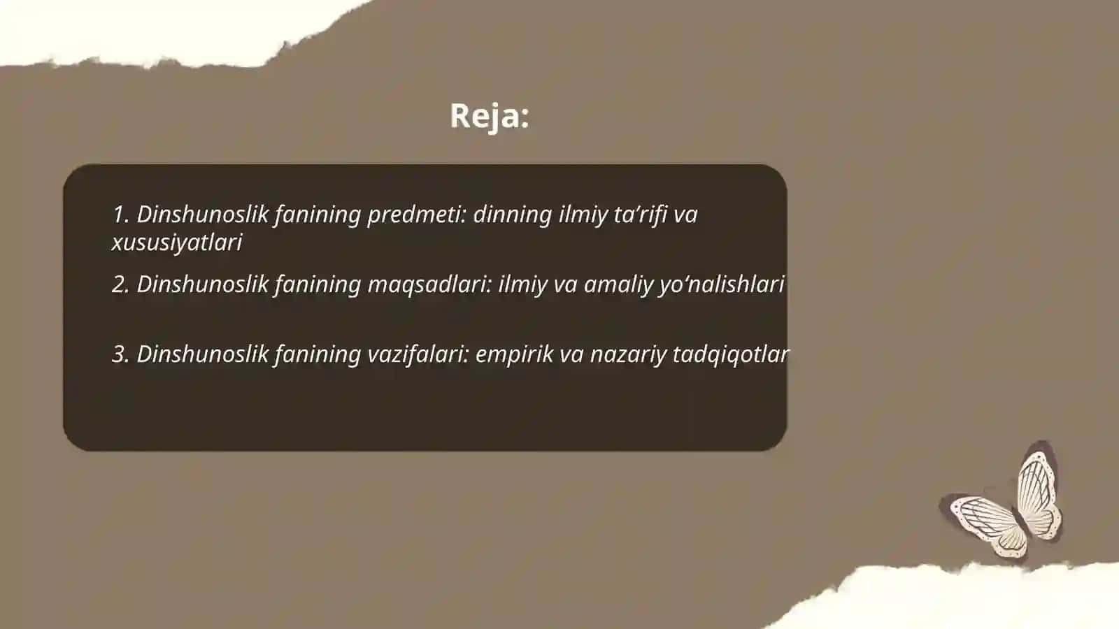 Dinshunoslik fanining predmeti, maqsadi va vazifalari 2