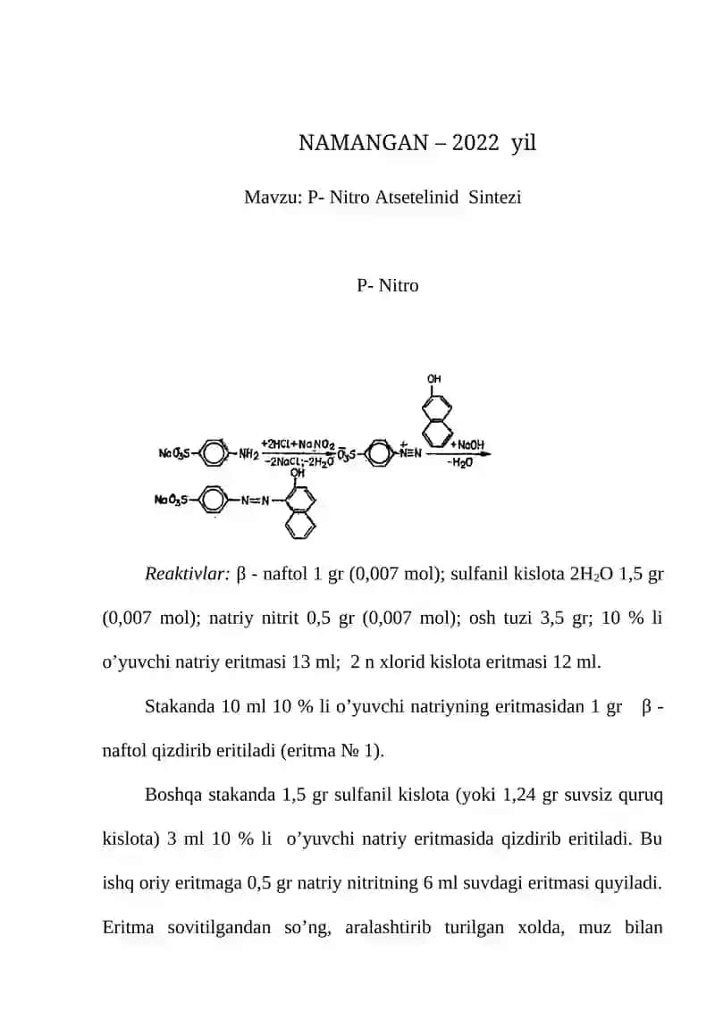 P- Nitro Atsetelinid Sintezi 2