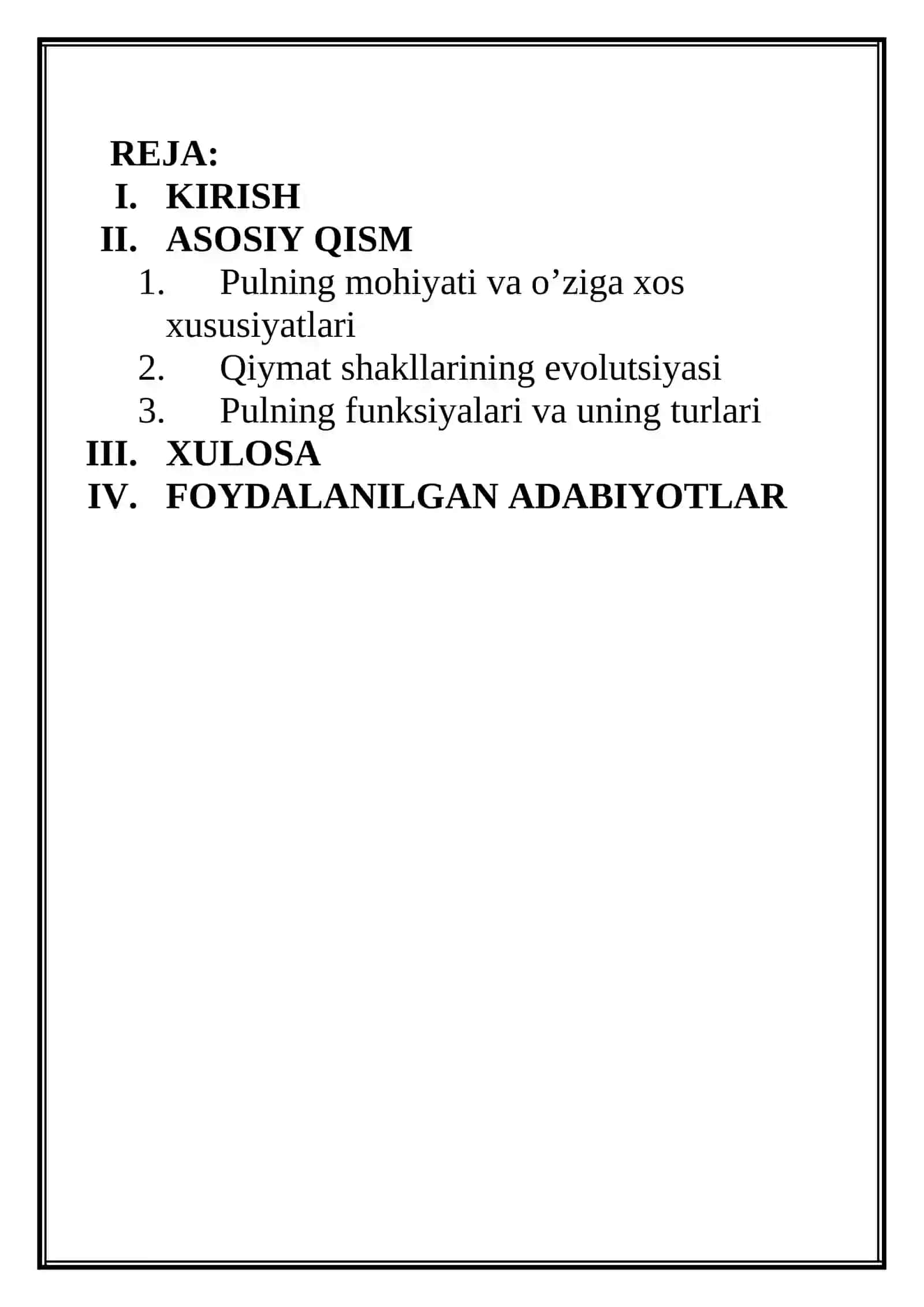 Pulning mohiyati va o’ziga xos xususiyatlari 2