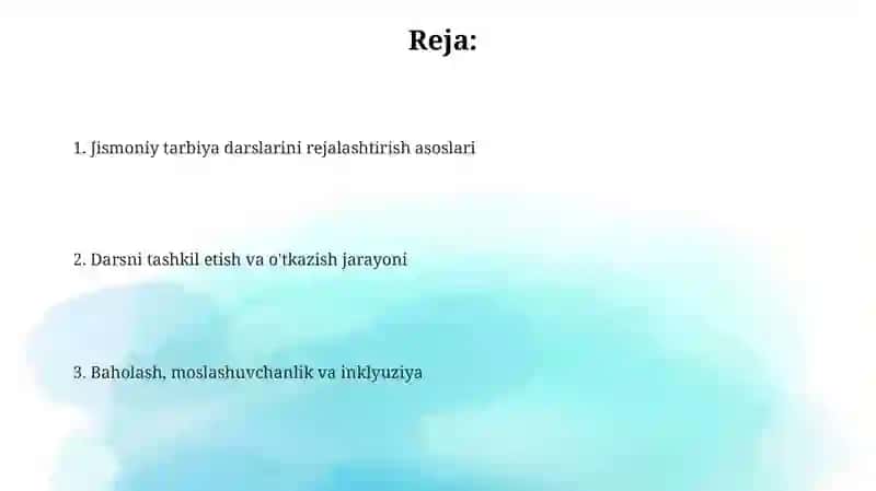 Jismoniy tarbiya darslarini rejalashtirish va tayyorlash jarayonlari 2