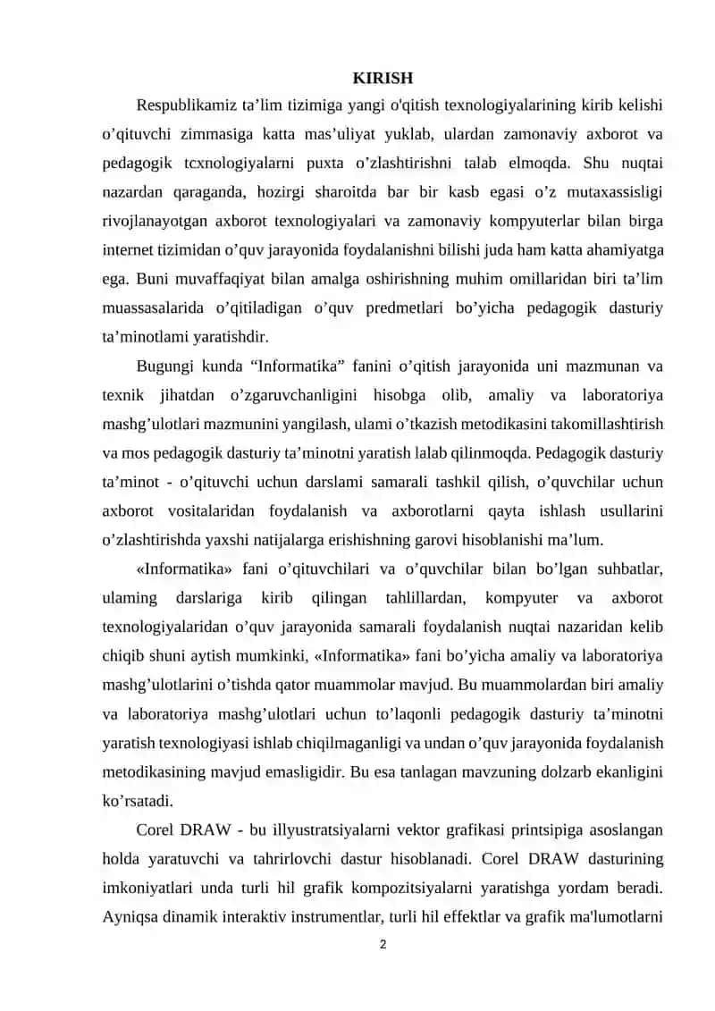 CORELDRAW DASTURIY PAKETI VA UNING IMKONIYATLARIDAN SAMARA FOYDALANISH 2