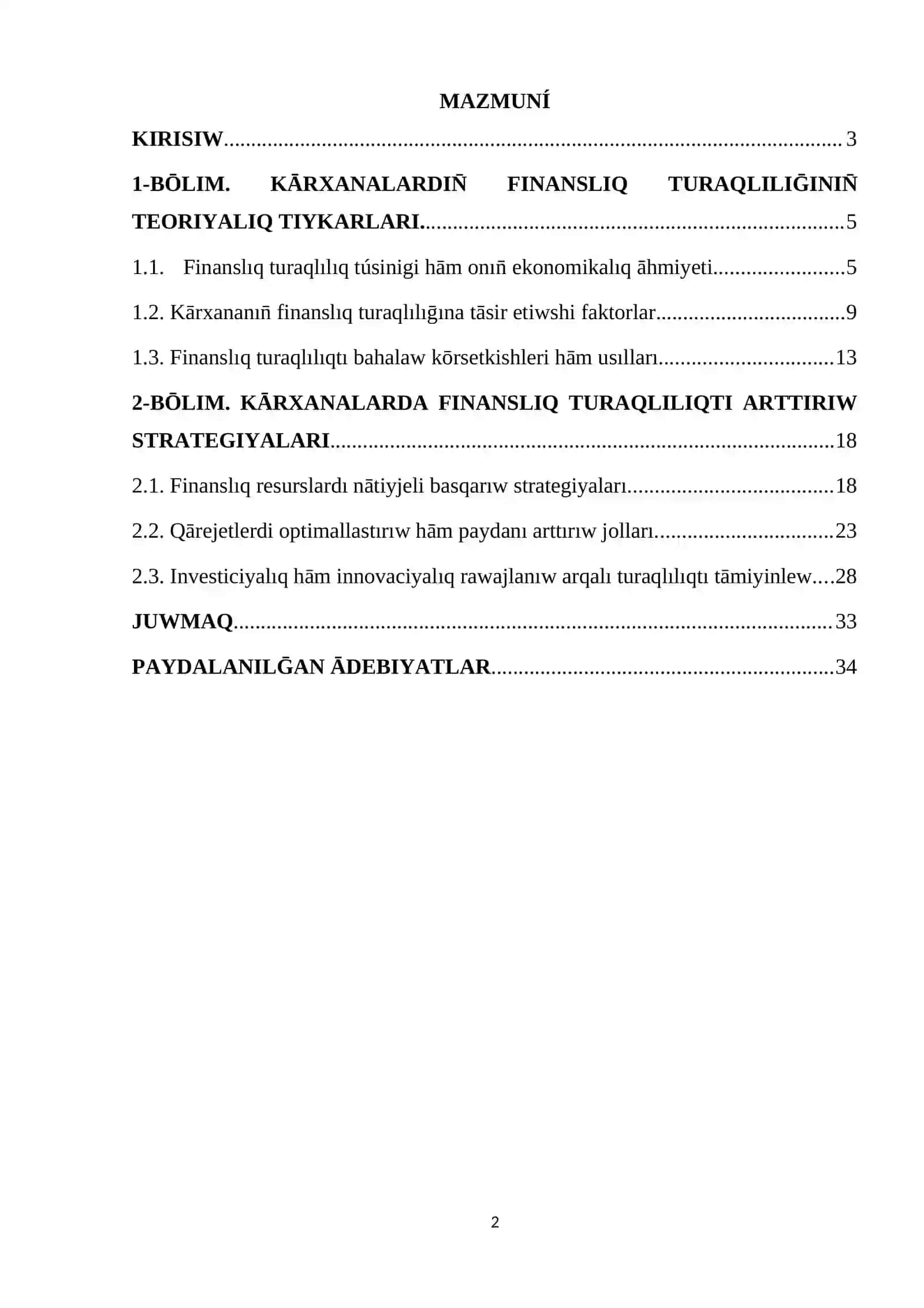Kārxanalardın̄ finanslıq turaqlılıḡın arttırıw strategiyaları 2