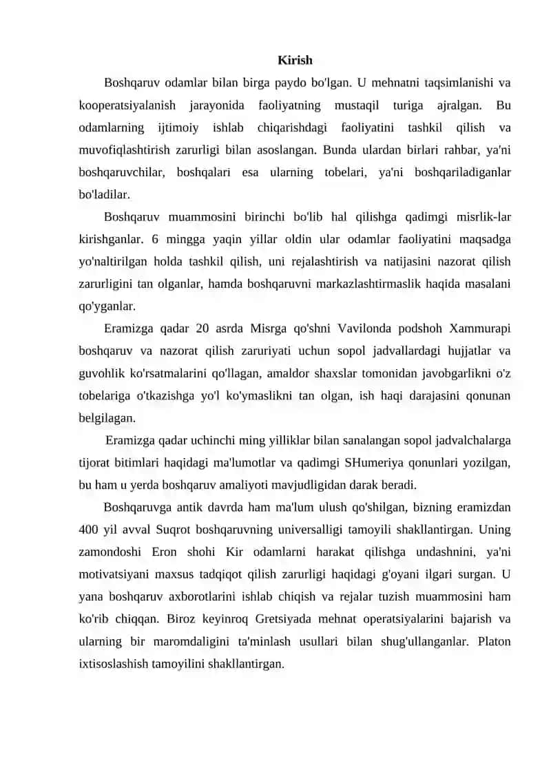 MENEJMENT RIVOJLANISH TARIXI VA HOZIRGI HOLATI 2