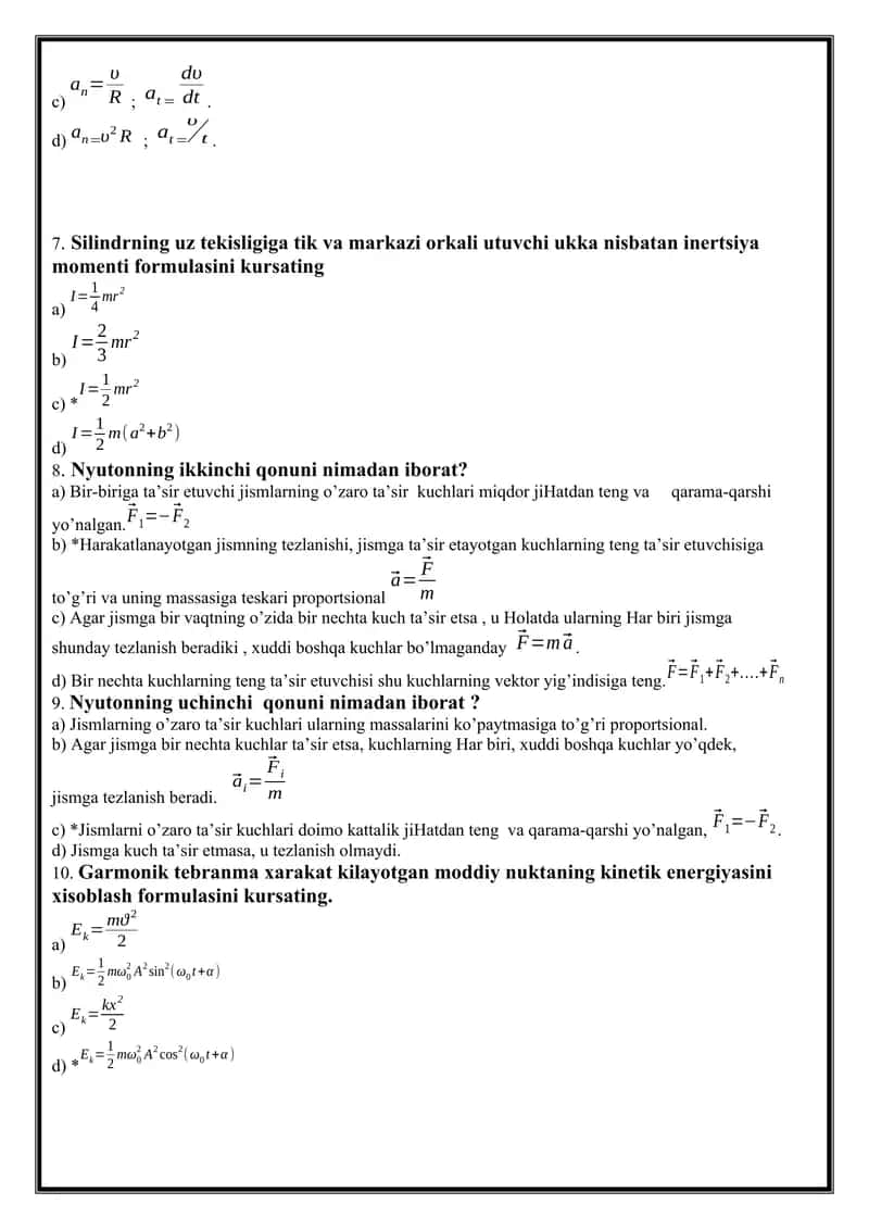 Fizika test savollari 2