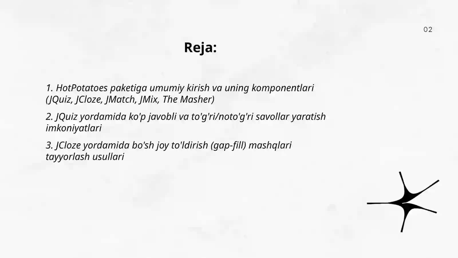 HotPotatoes dasturlari yordamida trenajyor mashqlari va nazorat topshiriqlari yaratish imkoniyatlari 2