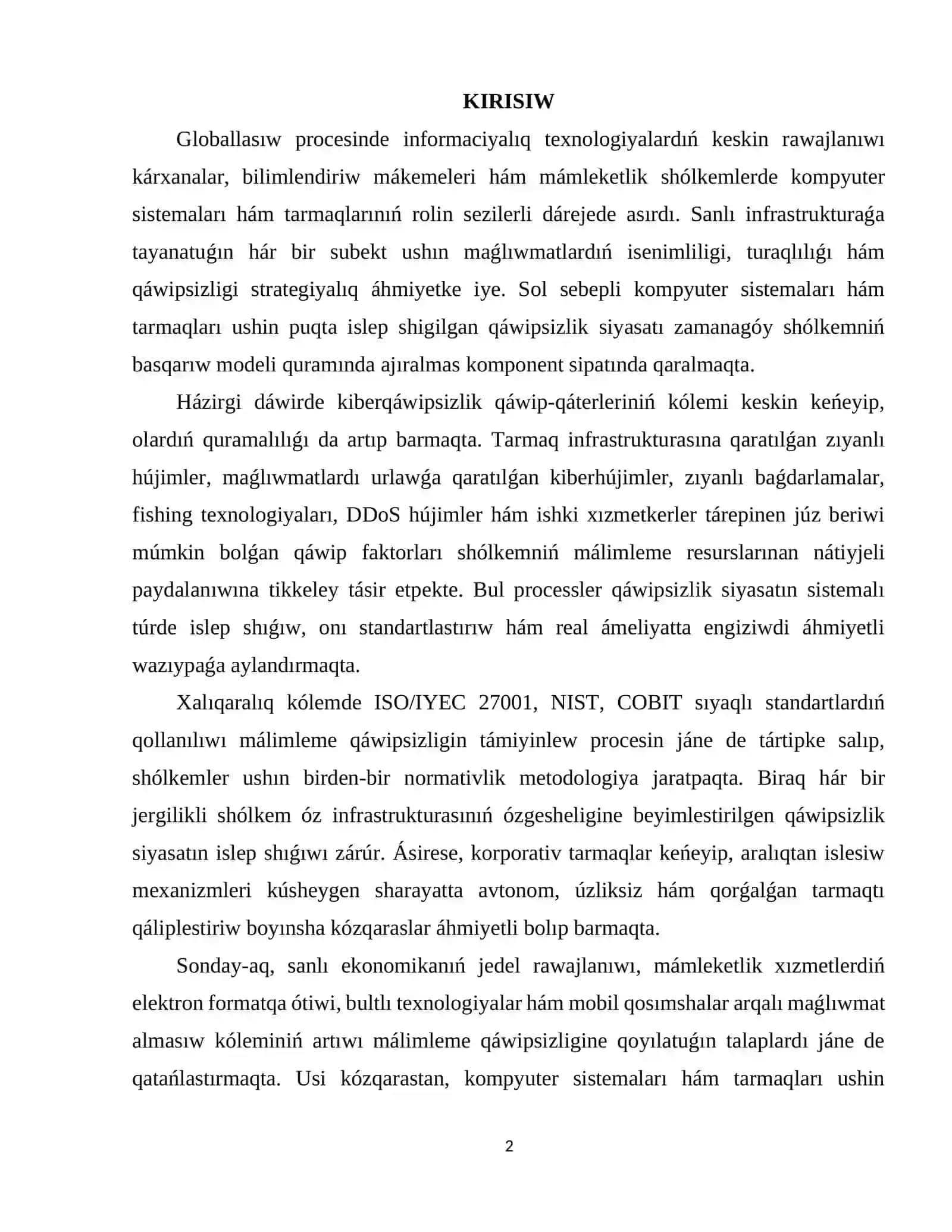 Kompyuter sistemaları hám tarmaqları ushın qáwipsizlik siyasatın islep shıǵıw 2