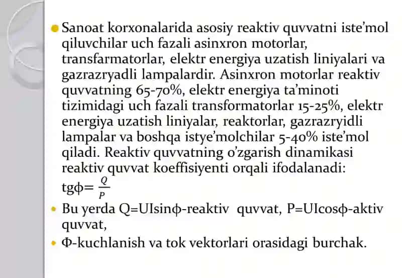 Quvvatkoeffitsiyentini oshirib elektr energiya tejamkorligi 2