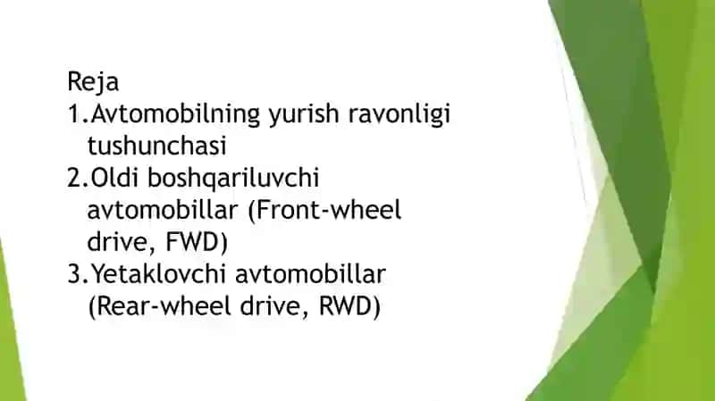 Oldi boshqariluvchi va yetaklovchi avtomobillaming yurish ravonligi 2