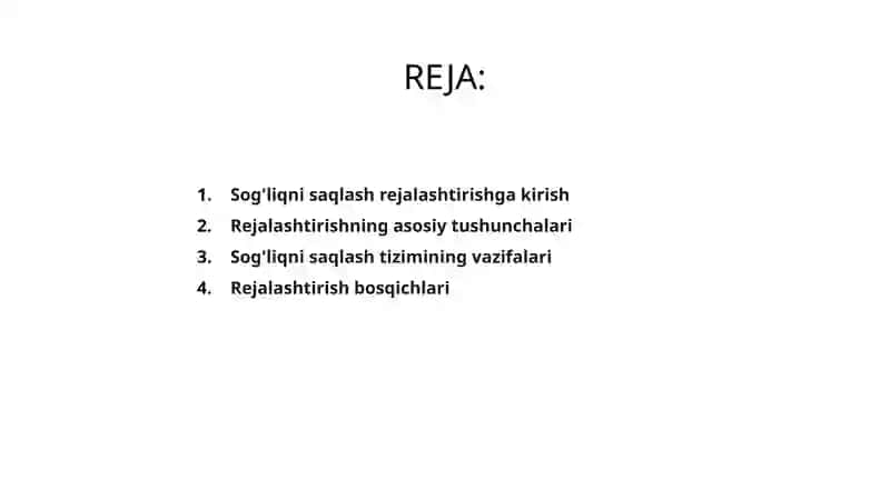 Sog'liqni saqlashni rejalashtirish asoslari 2