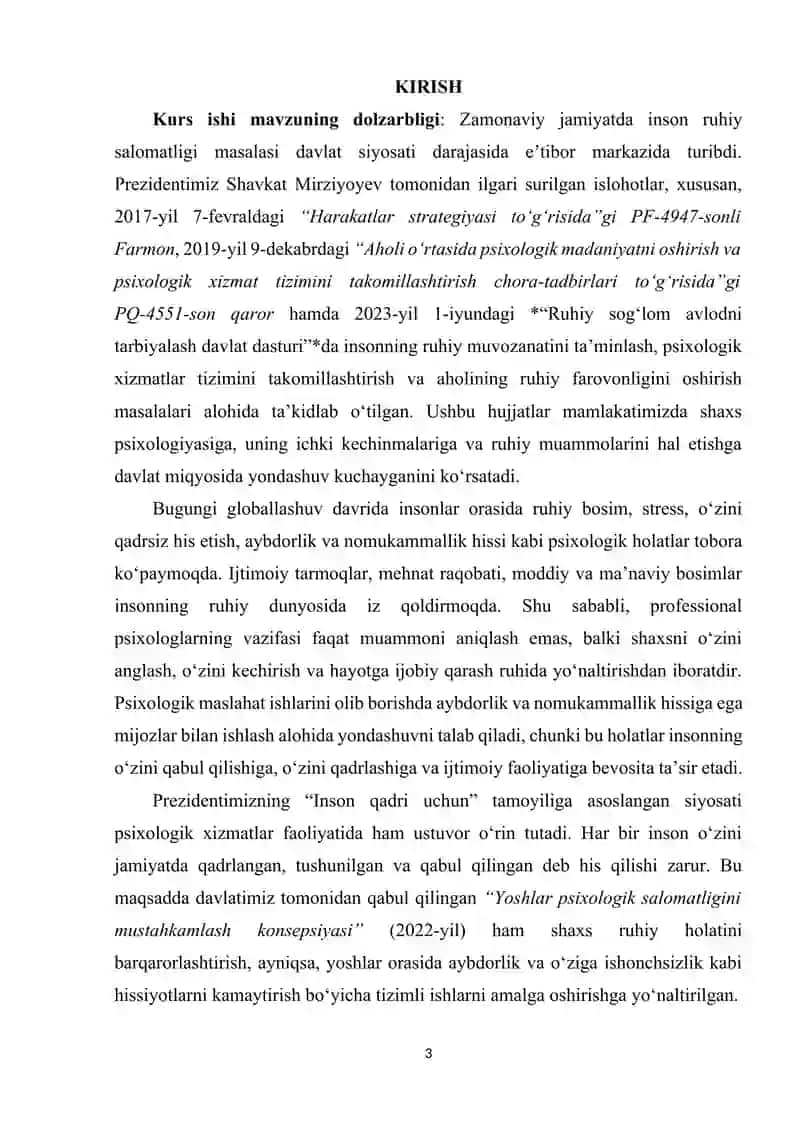 AYBDORLIK VA NOMUKAMMALLIK HISSI MAVJUD MIJOZLAR BILAN PSIXOLOGIK MASLAHAT ISHLARINI OLIB BORISH 2