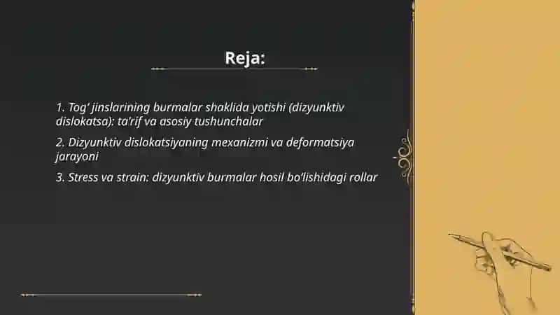 Togʻ jinslarining burmalar shaklida yotishi (dizyunktiv dislokatsa) 2