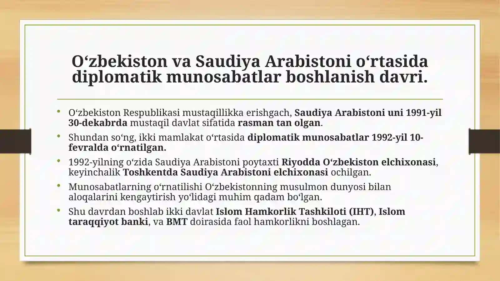 O‘zbekiston va Saudiya Arabistoni o‘rtasidagi hamkorlik munosabatlari 2