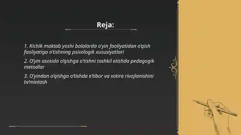 Kichik maktab yoshi bolalarda o’yin faoliyatining o’qish faoliyatiga almashinuvi 2
