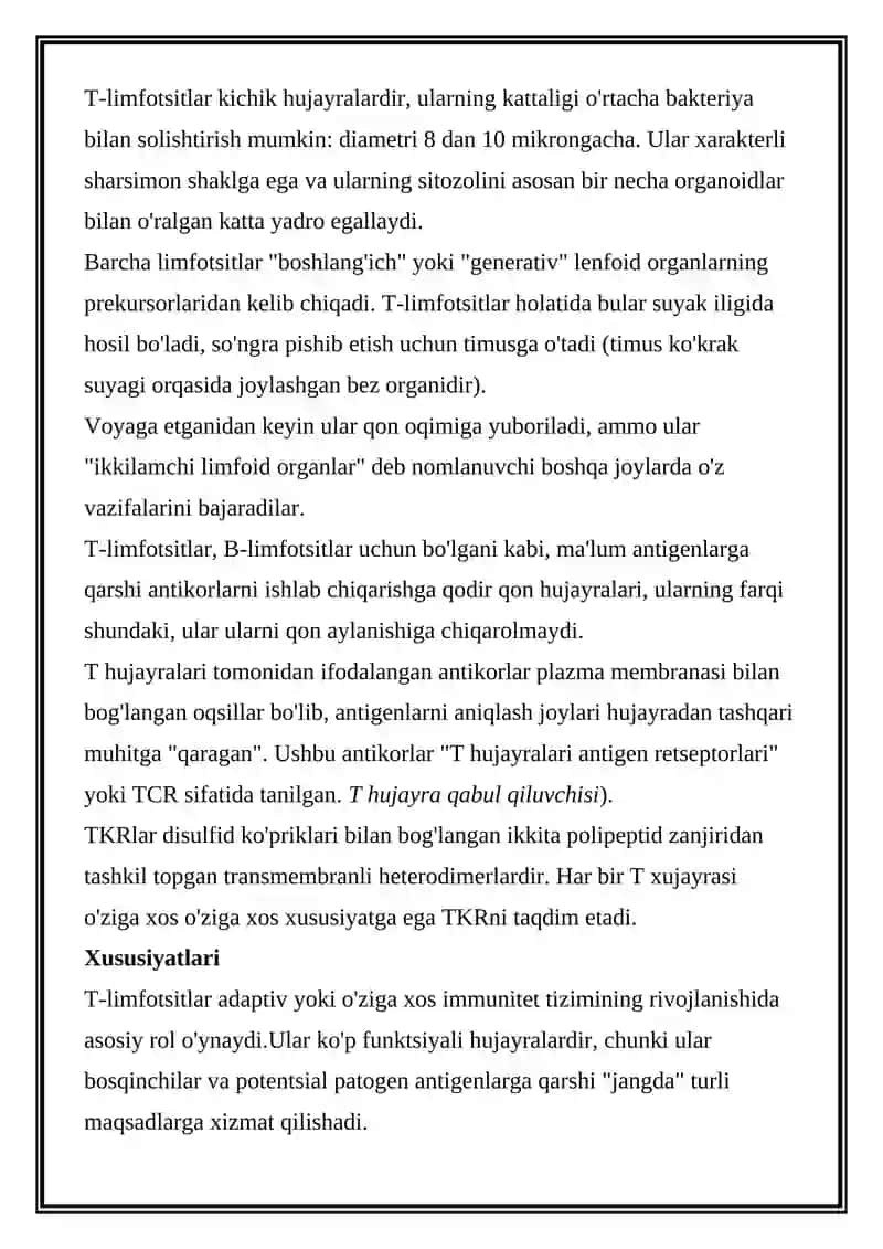 T-LIMFOTSITLAR: TUZILISHI, FUNKTSIYALARI, TURLARI 2