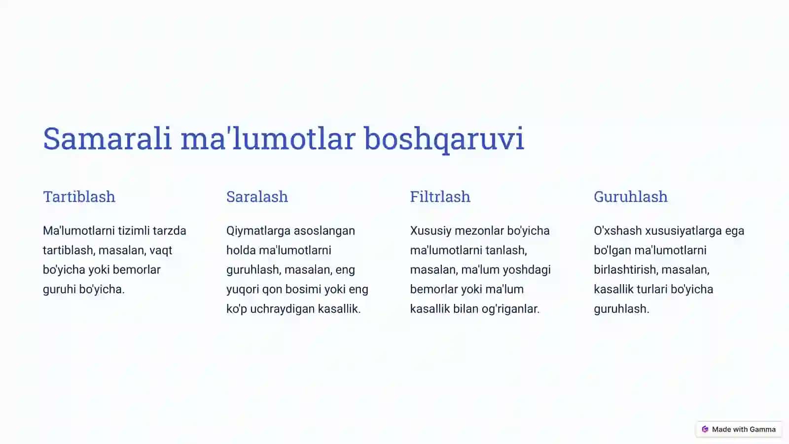 Tibbiyot sohasida ma'lumotlarni boshqarish 2