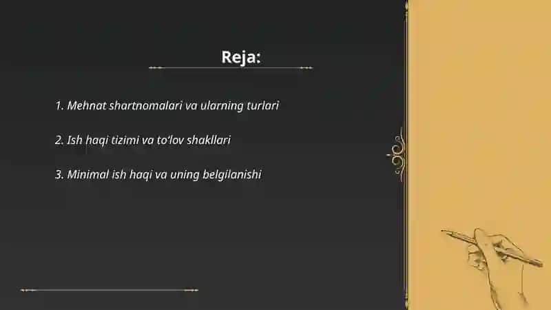 Ish haqi va mehnat munosabatlari 2