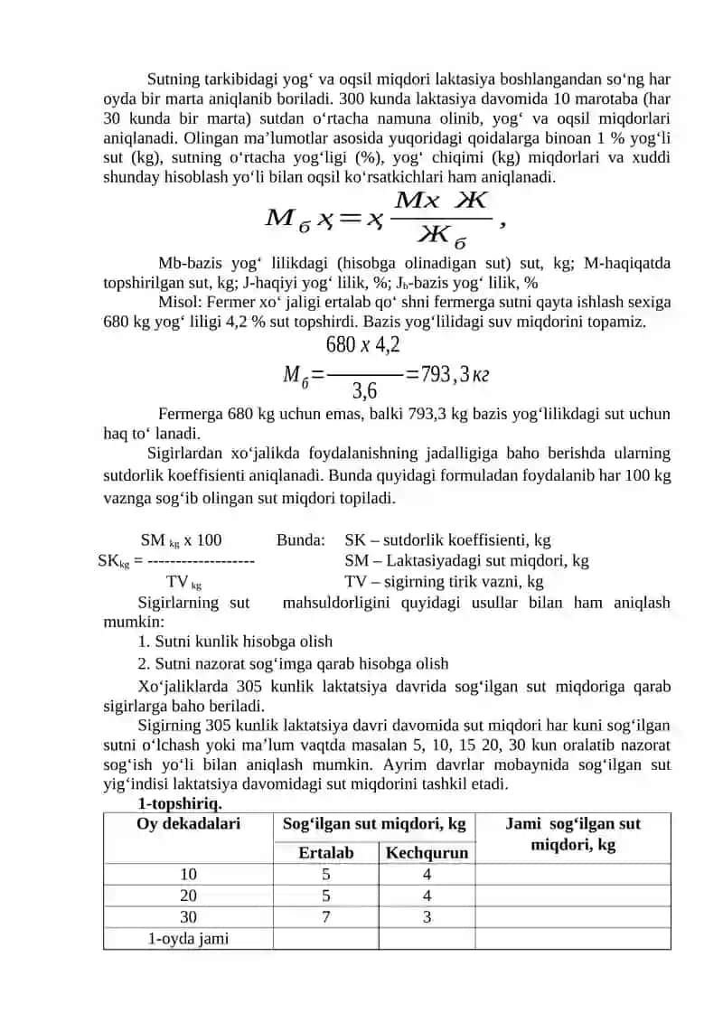 Sut Mahsuldorligi Hisobga Olish 2