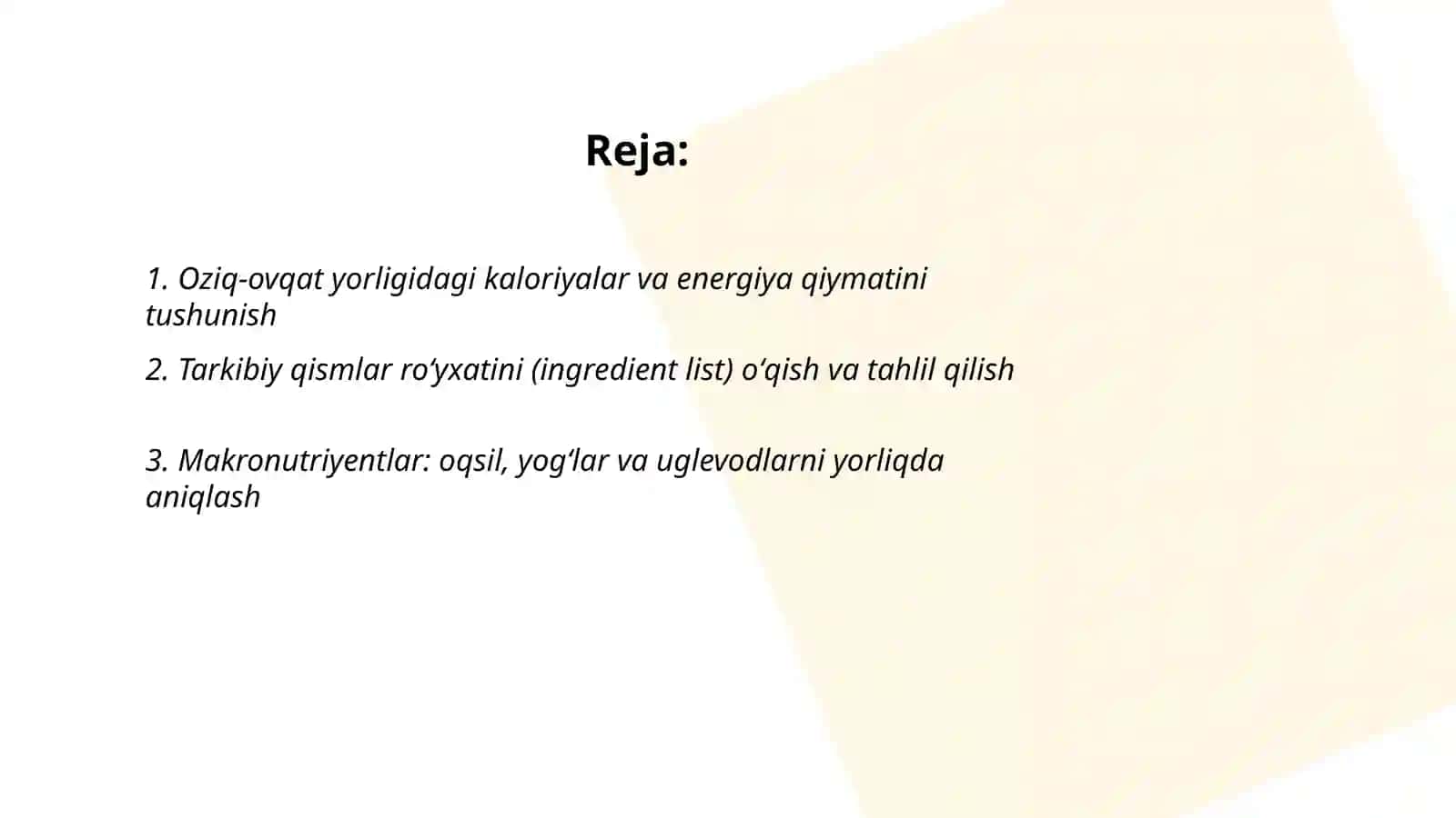 oziq-ovqat mahsulotlarining tarkibi, foydali va zararli xususiyatini yorliqlari orqali organish 2