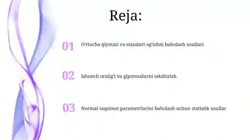 Normal taqsimlanish parametrlarni statistik oʻlchash usullari 2