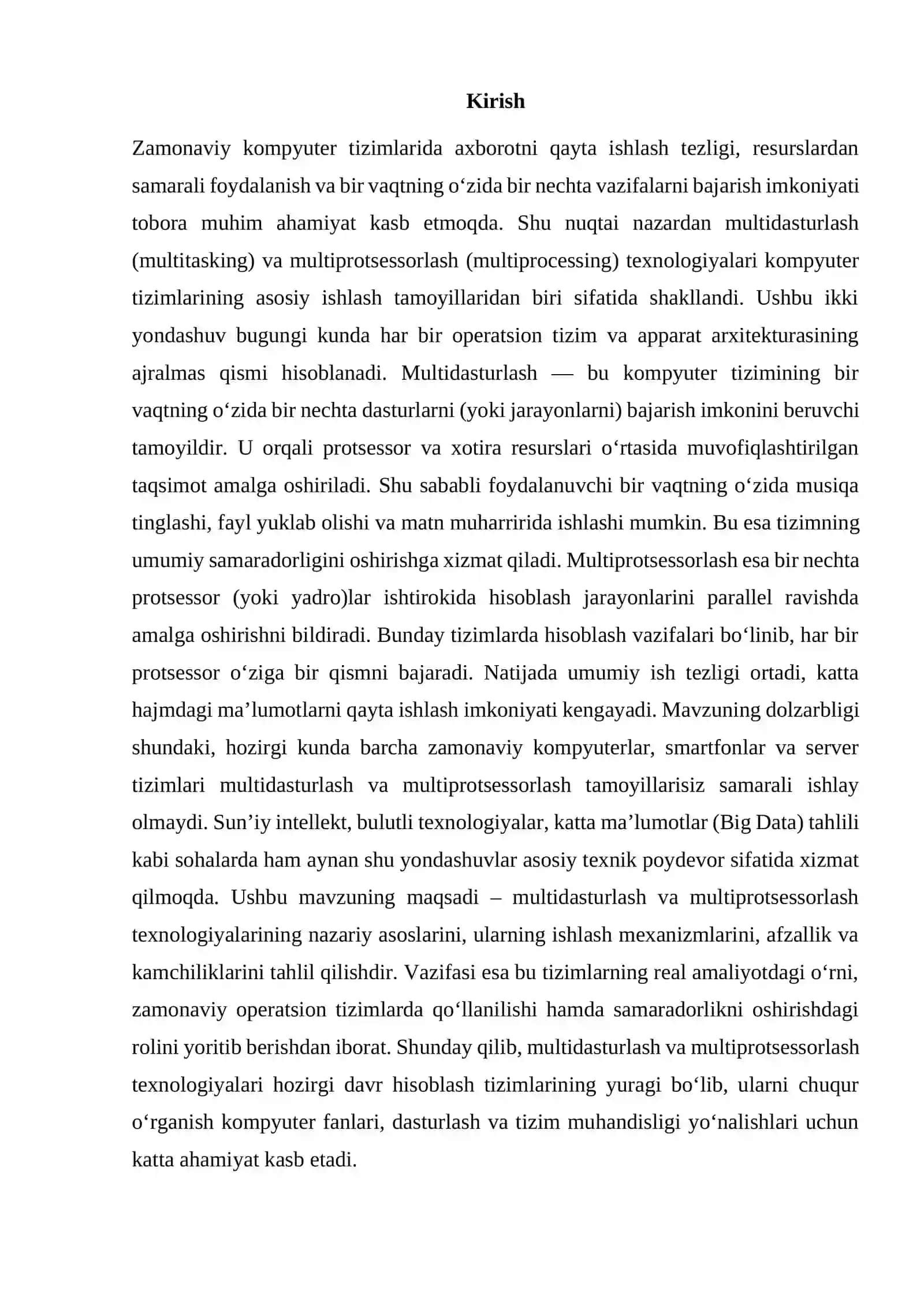 Multidasturlash va multiprotsessorlash 2