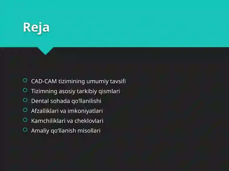 CAD-CAM tizimining imkoniyatlari 2