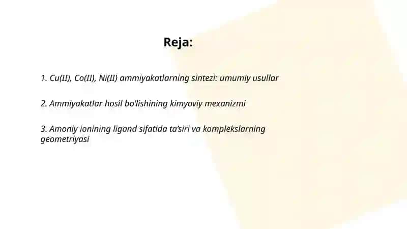 Cu( ll )Co ( ll ) Ni (ll) ammiyakatlarning olinishi va ularni spektrofotometrik aniqlash 2
