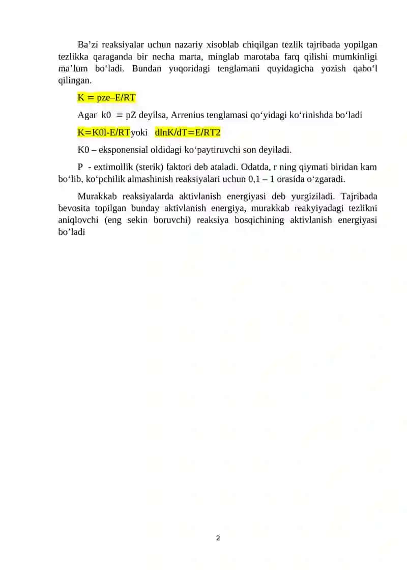 Kimyoviy kinetika nazariyalari 2