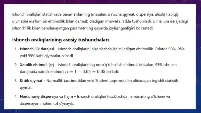 STATISTIKAISHONCH ORALIQLARI 2