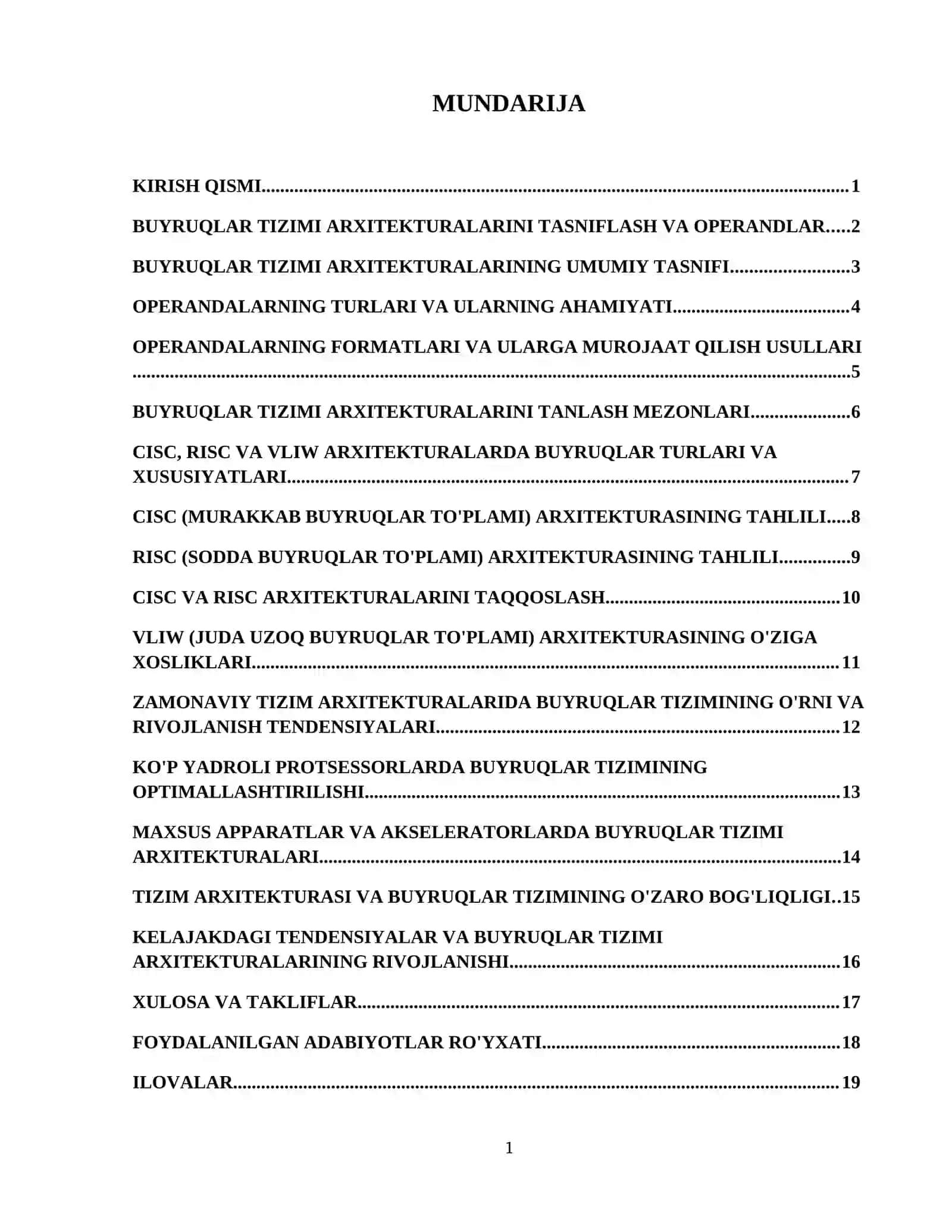 Buyruqlar tizimi arxitekturalarini tasniflash, operandalarning turlari va  formatlari, CISC, RISC vo VLIW arxitekturalarda buyruqlar turlari 2