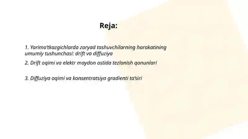 Yarimo‘tkazgichda zaryad tashuvchilarning harakatlanishi 2
