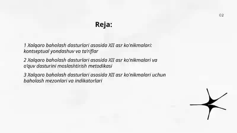 Xalqaro baholash dasturlari asosida XII asr ko'nikmalari 2
