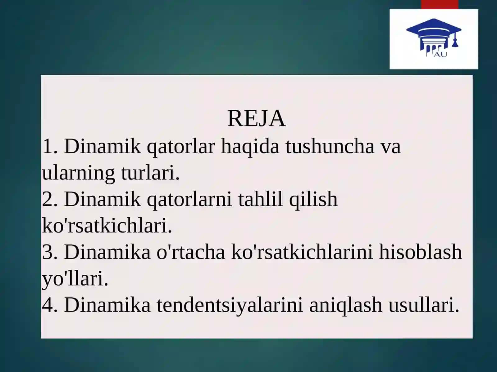 Dinamik qatorlar va ijtimoiy-iqtisodiy jarayonlarni prognozlash usullari 2