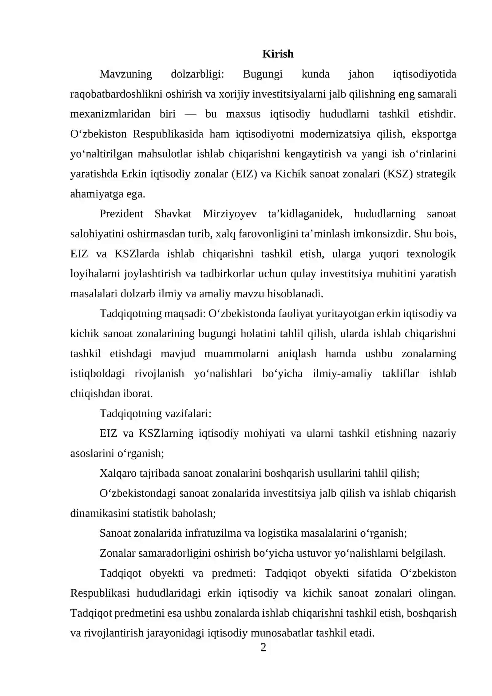 ERKIN IQTISODIY ZONALAR VA KICHIK SANOAT ZONALARIDA ISHLAB CHIQARISHNI TASHKIL ETISH ISTIQBOLLARI 2